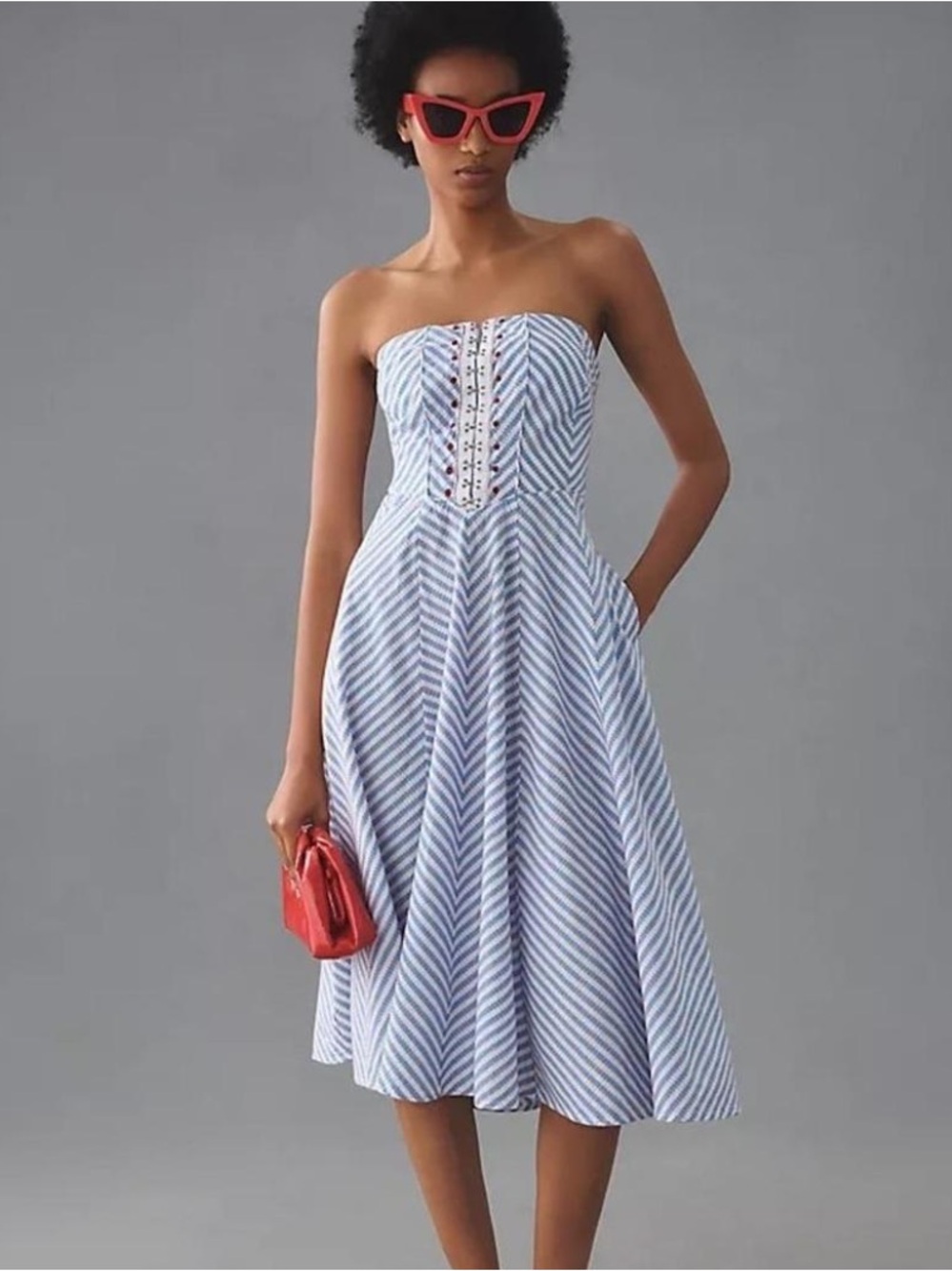 Anthropologie Maeve Strapless A-Line Midi Dress